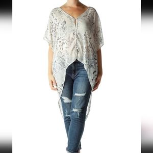 ASTR the Label Hi Low Ivory Black Flowy Boho Blouse sz M